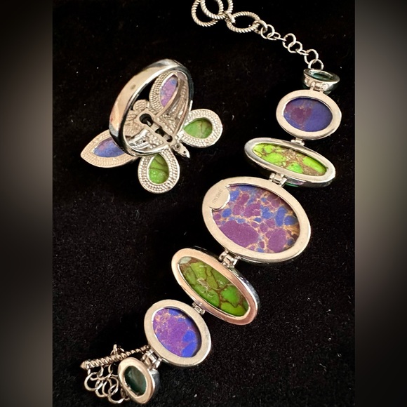 Mojave Turquoise Purple/Green/Blue Bracelet & Matching Butterfly Ring (Sz 7) NWT - Picture 15 of 16